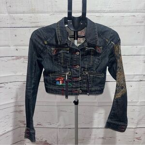 People 4 Peace Cropped Embroidered Denim Jacket